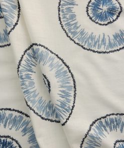 Alternative view of Indigo Blue Circle  Embroidered Faux Linen Fabric