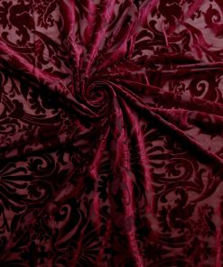Burgundy Stretch Damask Burnout Velvet Fabric