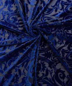Royal Blue Stretch Damask Burnout Velvet Fabric