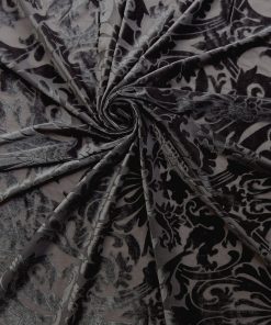Smoke Gray Stretch Damask Burnout Velvet Fabric