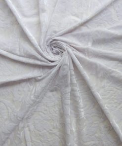White Stretch Damask Burnout Velvet Fabric