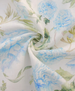 Blue Peony Printed European 100% Linen Fabric