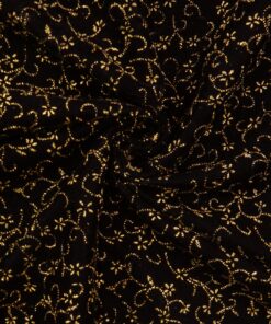 Gold on Black Floral Metallic Velvet Fabric