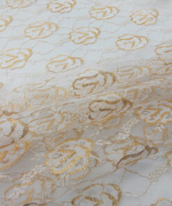 White and Gold Metallic Rose Lace Fabric 52