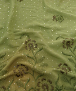 Alternative view of Sage Hologram & Embroidered Border Chiffon Fabric 1038