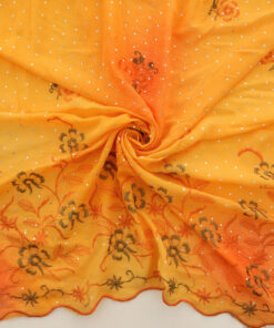 Orange Hologram & Embroidered Border Chiffon Fabric 1040