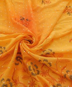 Alternative view of Orange Hologram & Embroidered Border Chiffon Fabric 1040