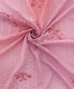 Lilac Hologram & Embroidered Border Chiffon Fabric 1036