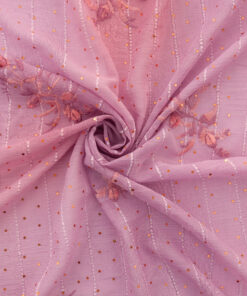 Alternative view of Lilac Hologram & Embroidered Border Chiffon Fabric 1036