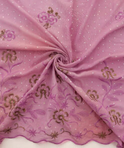 Orchid Hologram & Embroidered Border Chiffon Fabric 1041