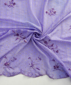 Lilac Hologram & Embroidered Border Chiffon Fabric 1048