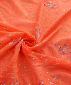Alternative view of Coral Hologram & Embroidered Border Chiffon Fabric 1044
