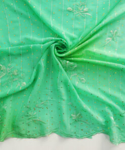 Mint Hologram & Embroidered Border Chiffon Fabric 1049