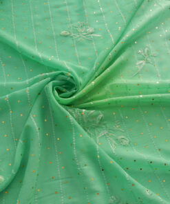 Alternative view of Mint Hologram & Embroidered Border Chiffon Fabric 1049