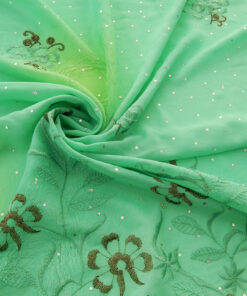Alternative view of Mint Hologram & Embroidered Border Chiffon Fabric 1050