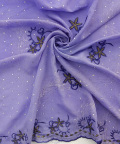 Orchid Hologram & Embroidered Border Chiffon Fabric 1051