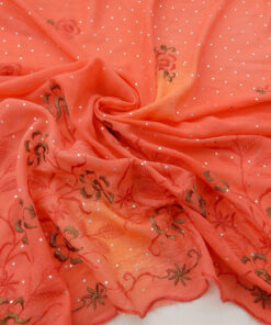 Alternative view of Coral Embroidered & Hologram Border Chiffon Fabric 1053