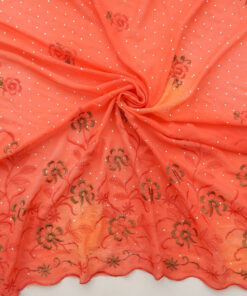 Coral Embroidered & Hologram Border Chiffon Fabric 1053