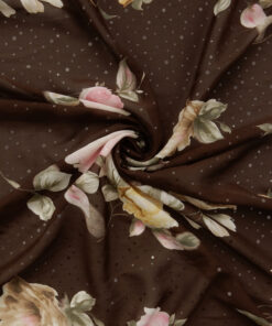 Brown Clear Sequin Floral Chiffon Print Fabric