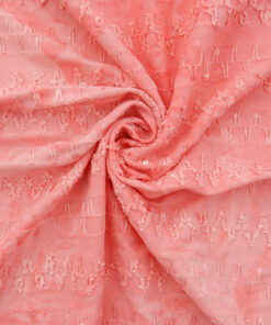 Coral Sequin & Embroidered Tie Dye Stretch Spandex Fabric