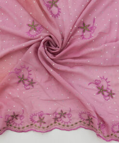 Orchid Hologram & Embroidered Border Chiffon Fabric 1033