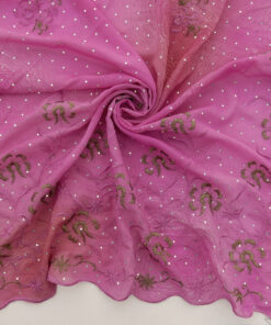 Fuschia Hologram & Embroidered Border Chiffon Fabric 1034