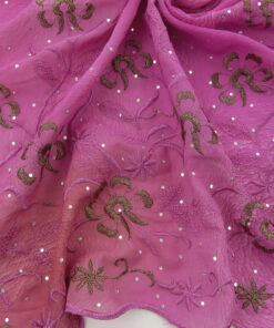 Alternative view of Fuschia Hologram & Embroidered Border Chiffon Fabric 1034