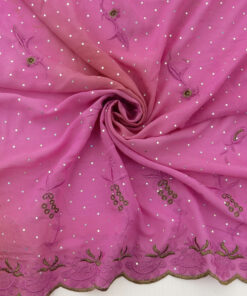 Fuschia Hologram & Embroidered Border Chiffon Fabric 1032