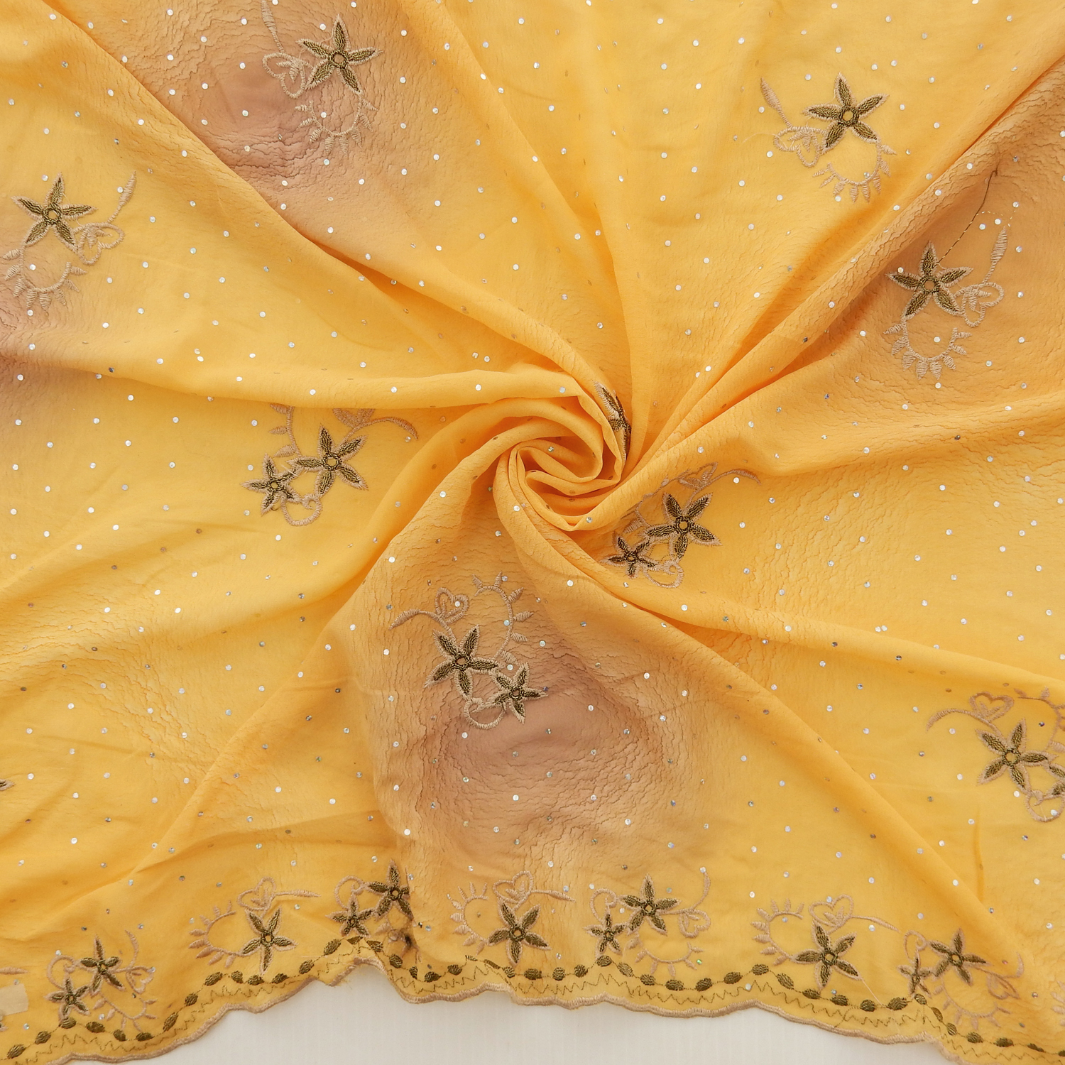 Mango Hologram & Embroidered Border Chiffon Fabric 1031