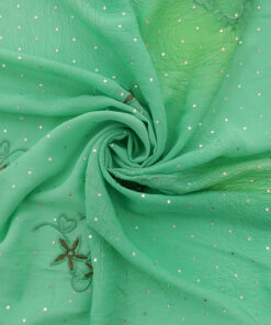 Alternative view of Mint Hologram & Embroidered Border Chiffon Fabric 1030